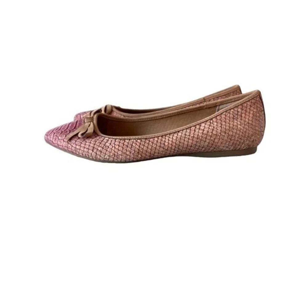 BORN Carri Flats Size 8.5 Shoes Cork Leather Snake Embossed Bow‎ NEW